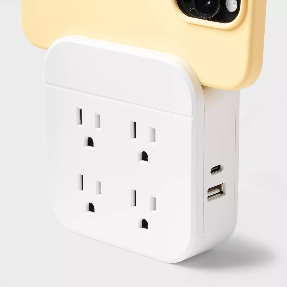 4-outlet Wall Tap Power Adapter with Dual USB Ports
